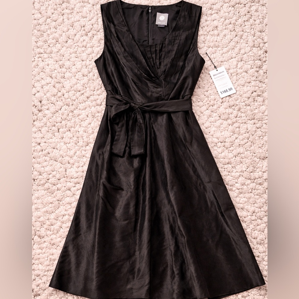 Anthropologie Black Luxury Midi Dress Size 8 Tie Waist Cocktail Party Quillaree - Picture 4 of 9